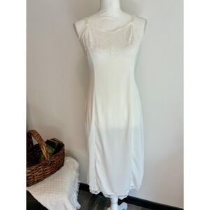 Vintage Wonder Maid White Antron Nylon Lace Trim Slip Dress Size 36